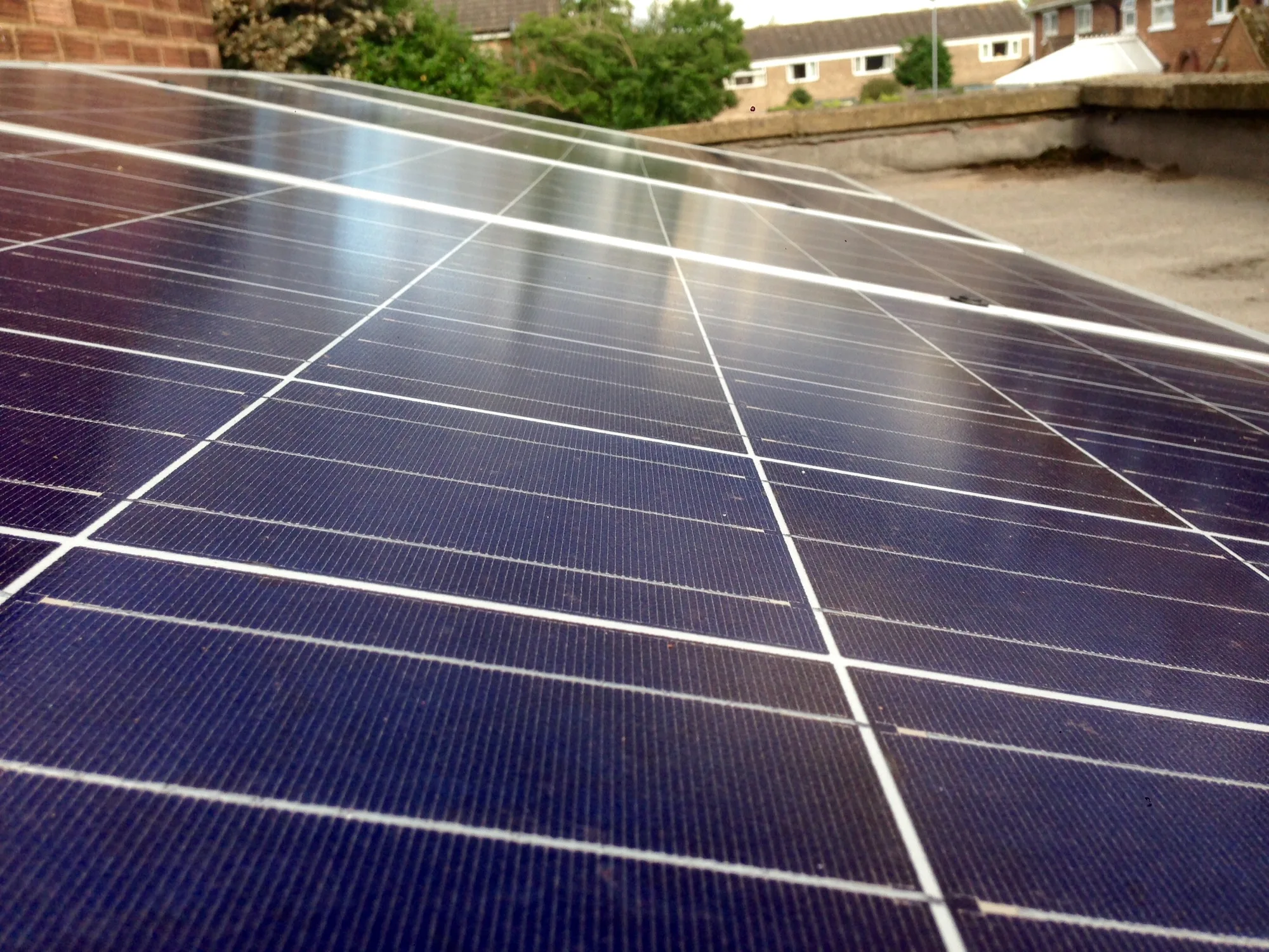 Close-up of solar PV panel cells and glass